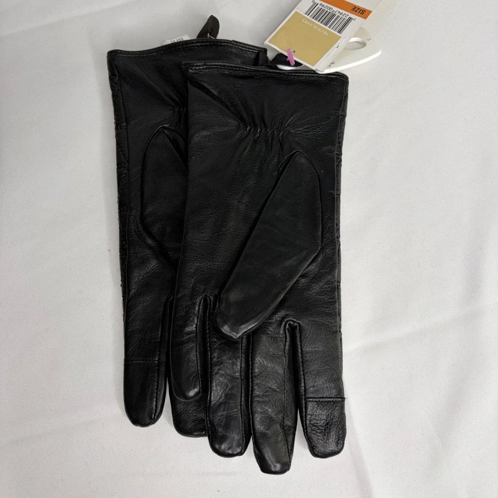 Michael Kors Womens Black Quilted Genuine Leather Tech Gloves Size Small MSRP 98